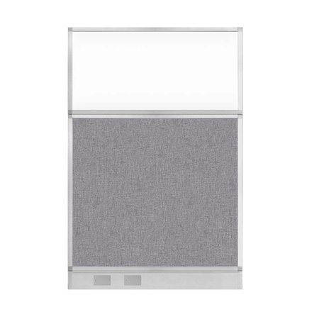 VERSARE Hush Panel Configurable Cubicle Partition 4' x 6' Cloud Gray Fabric Clear Window w/ Cable Channel 1855608-2